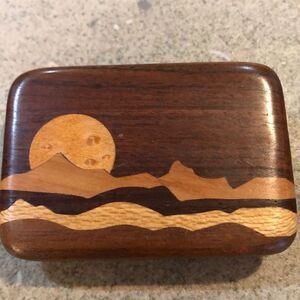 Artisan wood sunrise belt buckle Jerry L Evans 1982 signed